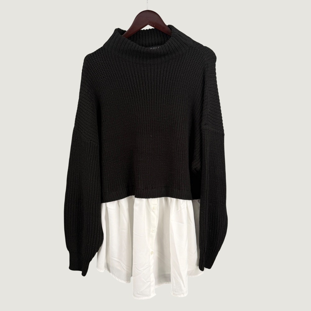 Eloquii Layered Sweater Size 22/24 Black Mock Neck‎ Shirt Hem Tunic Top